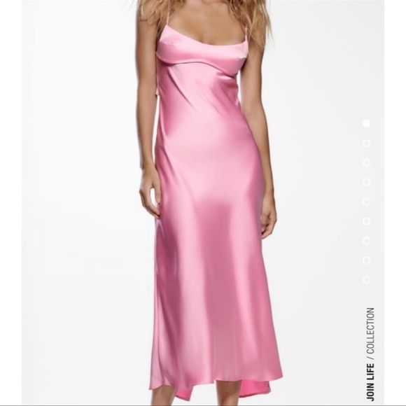 Zara Satin Effect Cut out Dress Pink NWT - Picture 2 of 9